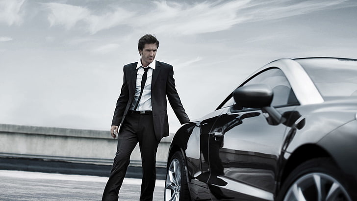Herren schwarzer Anzug Jacke, Mann, Smoking, Auto, Stil, HD-Hintergrundbild