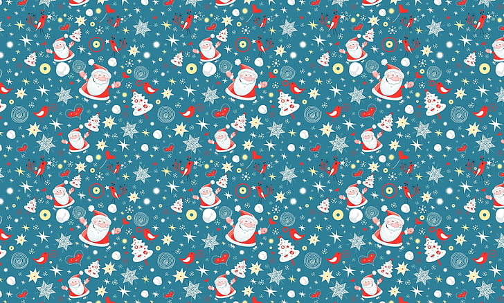 blue, white, and red Santa Claus illustration, background, holiday, texture, art, New year, Santa Claus, herringbone, snowflake, caramel, HD wallpaper