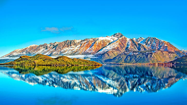 отражение, aotearoa, езеро wakatipu, планина, пустиня, езеро, небе, планинско езеро, вода, Куинстаун, Нова Зеландия, HD тапет