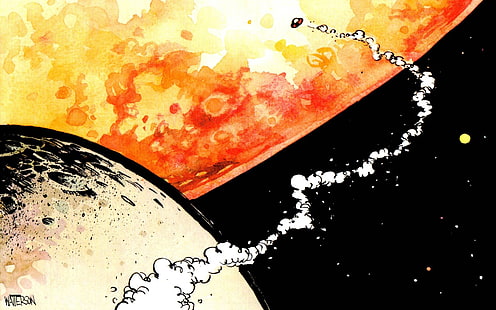 tira cómica de dos planetas, Calvin y Hobbes, cómic, Bill Watterson, Fondo de pantalla HD HD wallpaper