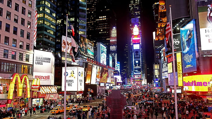 Time Square, New York, New York, Manhattan, strada, notte, Sfondo HD