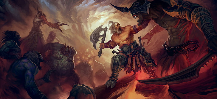 илюстрации на игрови герои, Diablo III, воин, създание, видео игри, HD тапет