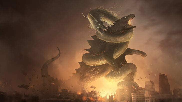 Godzilla, Batalha, Dragão, Kaiju, Lao Shan Lung, HD papel de parede