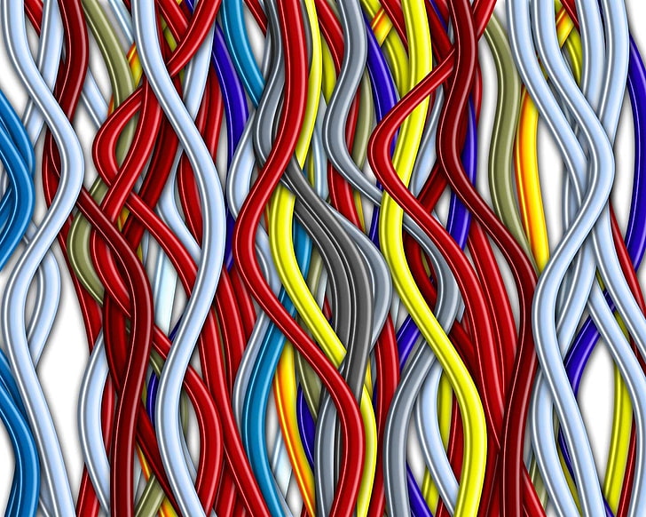 red, blue, and green abstract painting, wires, HD wallpaper