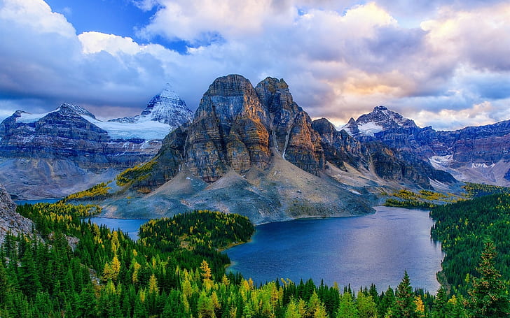 Kanada, Alberta, Berge, Seen, Wald, Herbst, Kanada, Alberta, Berge, Seen, Wald, Herbst, HD-Hintergrundbild