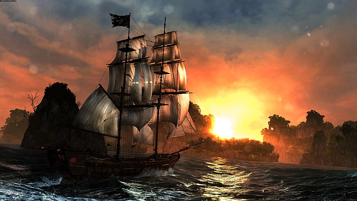 Galeonenschiff Wallpaper, Assassin's Creed, Assassin's Creed IV: Schwarze Flagge, Ubisoft, Videospiel, HD-Hintergrundbild