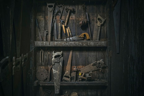 partia brązowych narzędzi stolarskich, narzędzia, Tapety HD HD wallpaper