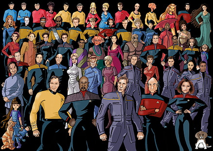 Star Trek-Gruppe Spock Jeanluc Picard James T Kirk Science-Fiction-TV-Serie Star Trek der nächsten Generation Unterhaltung TV-Serie HD Art, Star Trek, Gruppe, HD-Hintergrundbild HD wallpaper