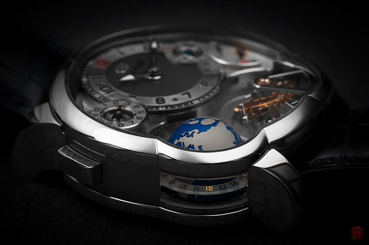 кръгъл часовник със сребърен хронограф, часовник, луксозни часовници, Greubel Forsey, HD тапет