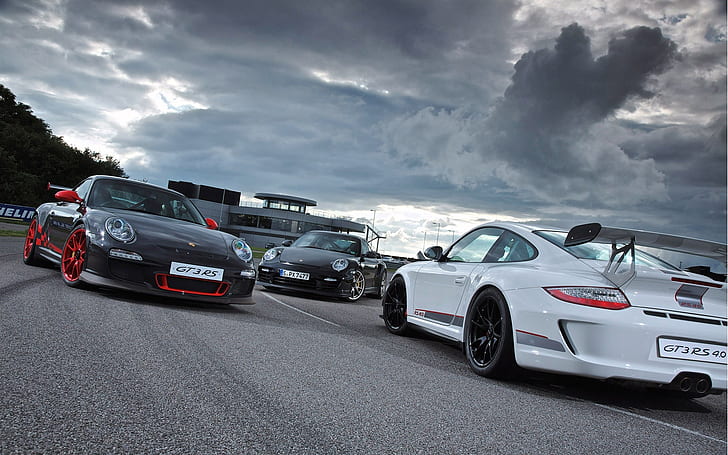 Суперкар Porsche 911 GT3, белый, черный, сумерки, Порше, суперкар, белый, черный, сумерки, HD обои