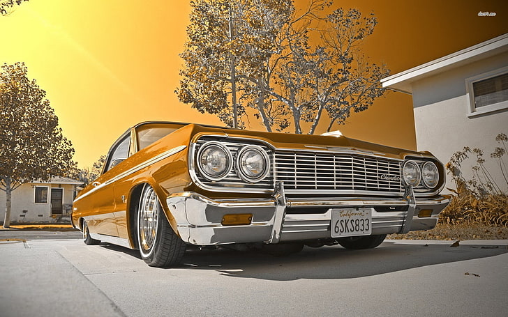 vintage brown car, lowrider, Chevrolet Impala, HD wallpaper