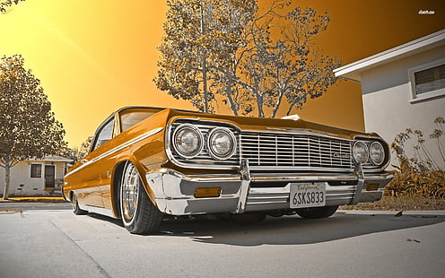 voiture marron vintage, lowrider, Chevrolet Impala, Fond d'écran HD HD wallpaper
