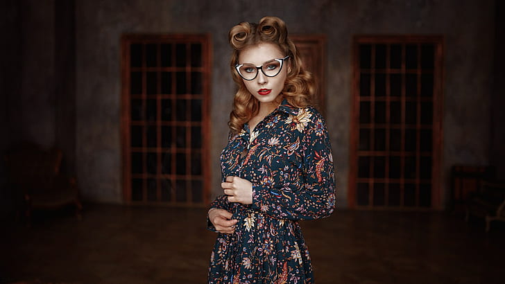 Георгий Чернядьев, девушки, модель, женщины в очках, красная помада, Алиса Тарасенко, HD обои