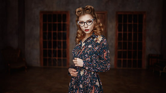 Георги Чернядиев, жени, модел, жени с очила, червено червило, Алис Тарасенко, HD тапет HD wallpaper