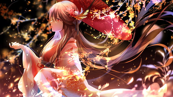 anime girl, anime art, long hair, artwork, profile view, profile, umbrella, HD wallpaper HD wallpaper