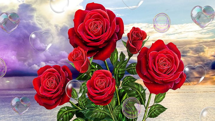Red Roses Bouquet Hearts Soap Lucky Holiday Greeting Card For Valentine’s Day And 8 March Women’s Day 2560×1440, HD wallpaper