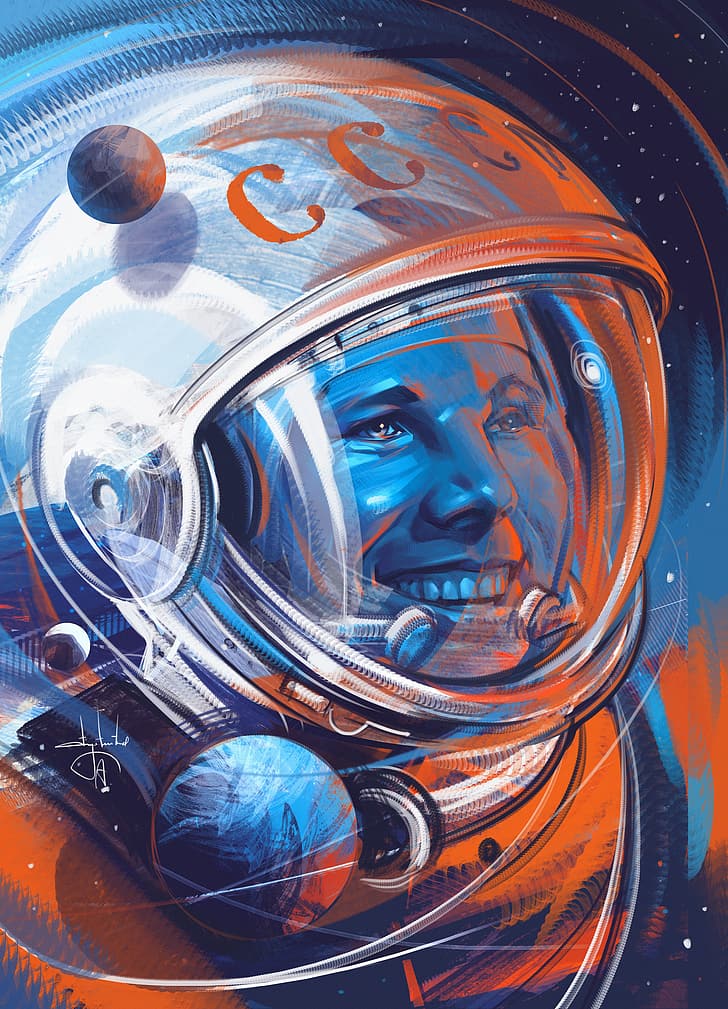 Yuri Gagarin, Program Luar Angkasa Soviet, Roscosmos, luar angkasa, Aleksandr Sidelnikov, Wallpaper HD, wallpaper seluler