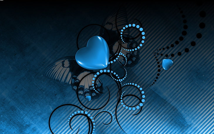 Blue Love, blue and black heart wallpaper, Love, , blue, art, creative, HD wallpaper