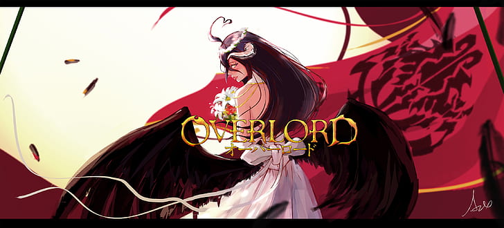 Overlord (аниме), аниме момичета, Albedo (OverLord), демонично момиче, бяла рокля, HD тапет