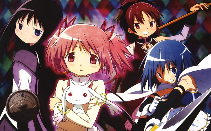anime, Mahou Shoujo Madoka Magica, anime girls, Akemi Homura, Kaname Madoka, Miki Sayaka, Sakura Kyoko, HD wallpaper