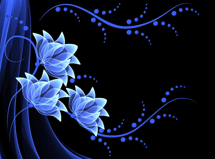 blue lotus flowers digital wallpaper, flowers, vector, background, neon, HD wallpaper