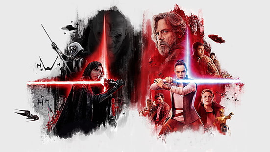 filmes, Rey (de Star Wars), Kylo Ren, Star Wars: Os Últimos Jedi, sabre de luz, Princesa Leia, Luke Skywalker, arte dos fãs, HD papel de parede HD wallpaper