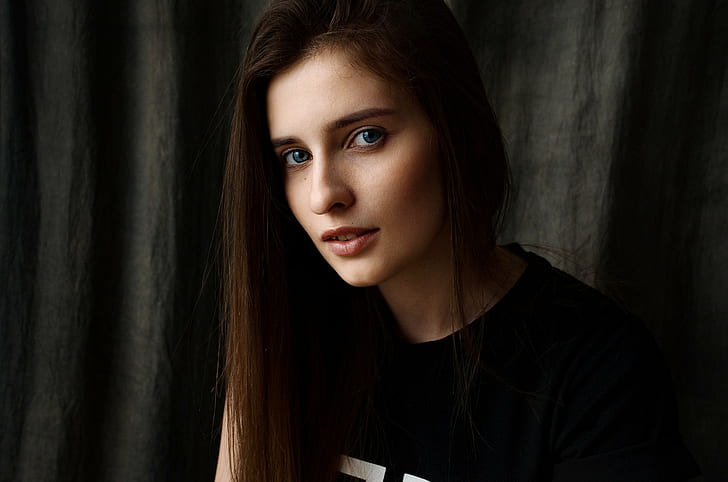 portrait, blue eyes, face, women, Yana Maynik, HD wallpaper