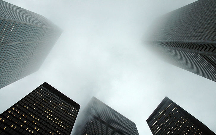 bangunan tinggi, arsitektur, Toronto, pandangan mata cacing, pencakar langit, kabut, kota, bangunan, Wallpaper HD
