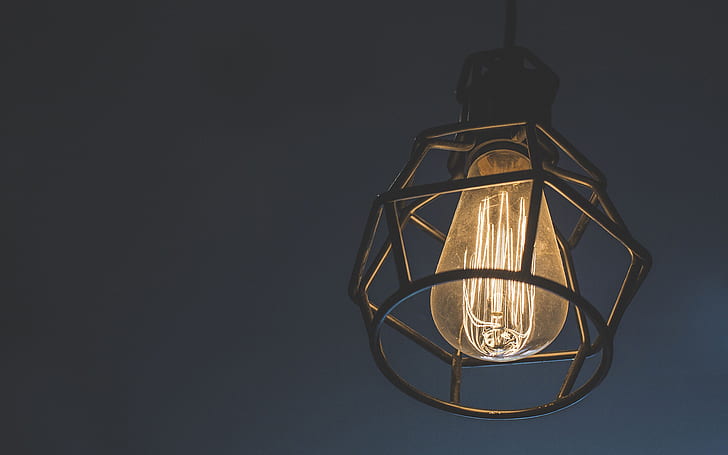 lamp, light bulb, simple, gray background, HD wallpaper