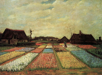 Vincent van Gogh, pinturas antigas, flores de plantação, campos de bulbo, HD papel de parede HD wallpaper