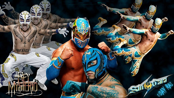 WWE Rey Mysterio diferentes miradas, retrato de rey mysterio, rey mysterio, Fondo de pantalla HD