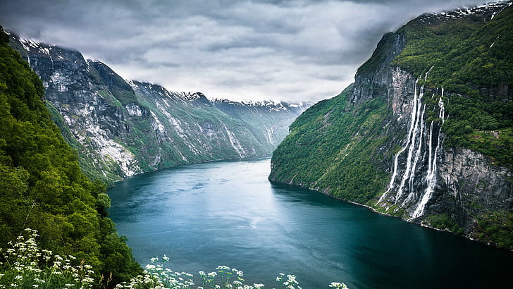 paisaje, naturaleza, agua, montañas, Noruega, Fondo de pantalla HD