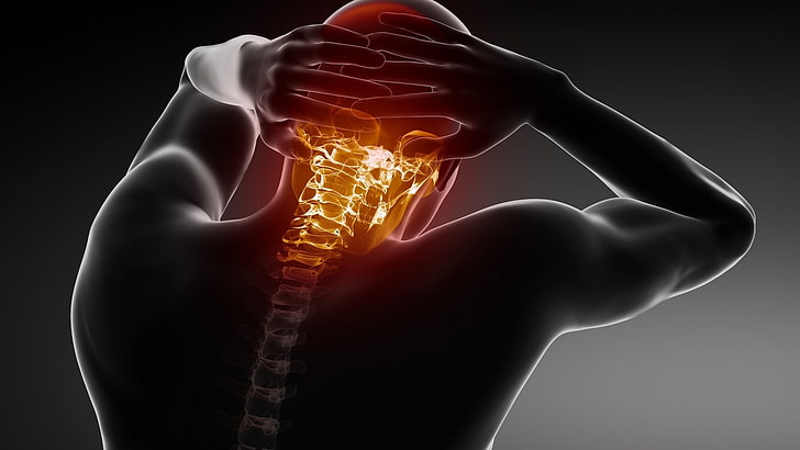 ilustracja bólu kręgosłupa, czaszka, ogień, zdjęcie rentgenowskie, kręgosłup, Tapety HD