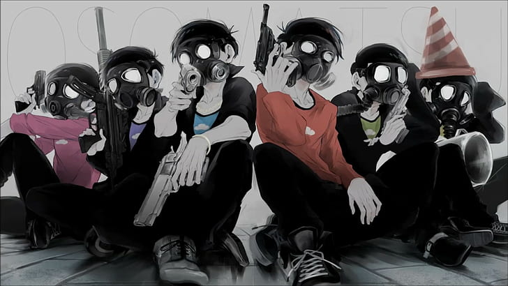 1600x900 px anime Anime Boys Gas Masks Aircraft Space HD Art , anime, anime boys, gas masks, 1600x900 px, HD wallpaper