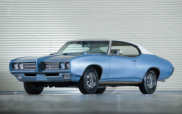 1969 Pontiac GTO, синий и белый гто классический мускул кар, автомобили, 1920x1200, понтиак, понтиак гто, HD обои