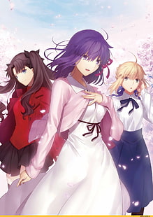 Серия Судьбы, Fate / Stay Night, аниме девушки, Сакура Мату, Сэйбер, Тосака Рин, Мату Сакура, HD обои HD wallpaper
