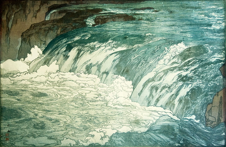 водоем, Йошида Хироши, произведение на изкуството, японски, живопис, река, вода, HD тапет