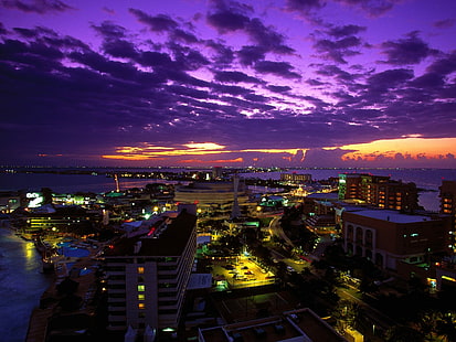 Cancun at Twilight Mexico HD ภาพถ่ายของเมืองโลกการเดินทางการเดินทางและโลกพลบค่ำที่เม็กซิโกแคนคูน, วอลล์เปเปอร์ HD HD wallpaper