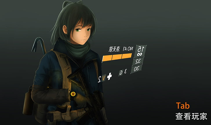 Anime, Anime Girls, Tom Clancy's The Division, Vocaloid, Vocaloid China, kurze Haare, grüne Augen, Waffe, Waffe, HD-Hintergrundbild