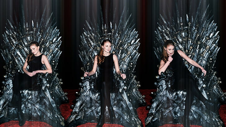 collage, Sophie Turner, Iron Throne, women, Game of Thrones, HD wallpaper