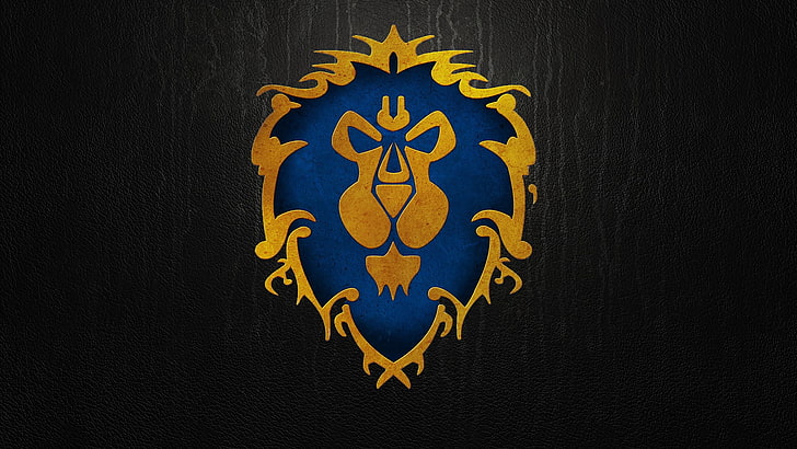синьо и жълто лого на лъв, Warcraft, Alliance, видео игри, HD тапет