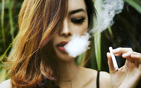 rökning, kvinnor, cigaretter, rök, brunett, HD tapet HD wallpaper