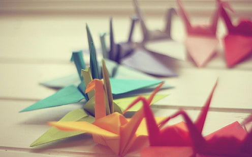 origami, papierowe żurawie, fotografia, kolorowe, Tapety HD HD wallpaper