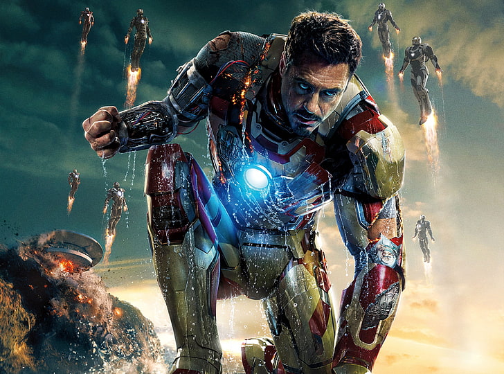 Iron Man 3 2013 Film, Marvel Iron Man Tony Stark ilustracja, filmy, Iron Man, superbohater, film, film, robert downey, zbroja, 2013, iron man 3, Tapety HD