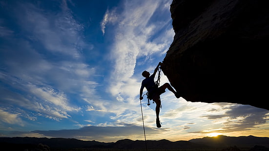 sport, climb, climbing, sunset, rock, summer, HD wallpaper HD wallpaper