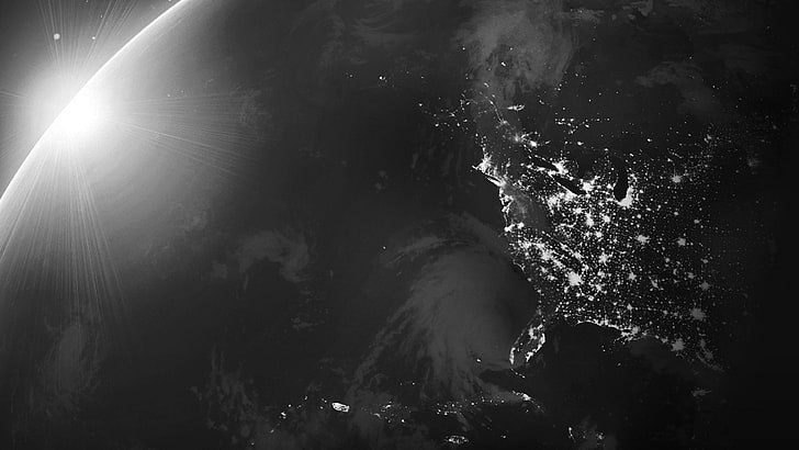 暗闇 空 宇宙 モノクロ 天体 地球の雰囲気 光 地球 写真 モノクロ写真 雰囲気 白黒 黒 宇宙 太陽 街の明かり Hdデスクトップの壁紙 Wallpaperbetter