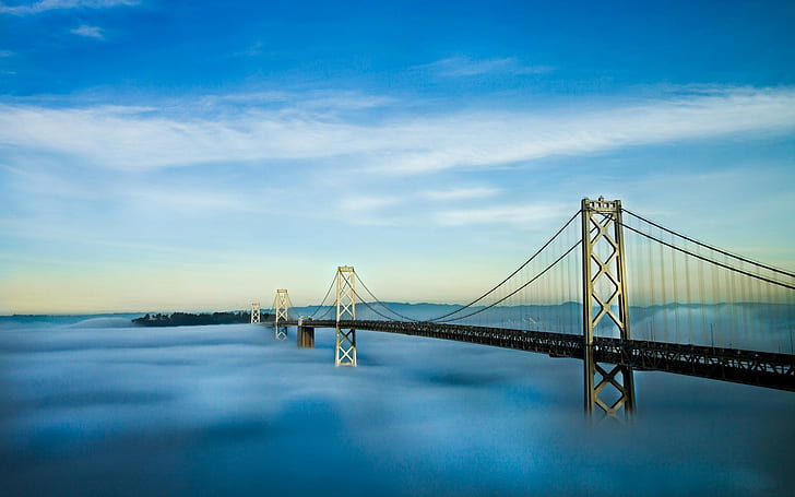Oakland, baía, ponte, nevoeiro, são francisco, califórnia, eua, HD papel de parede