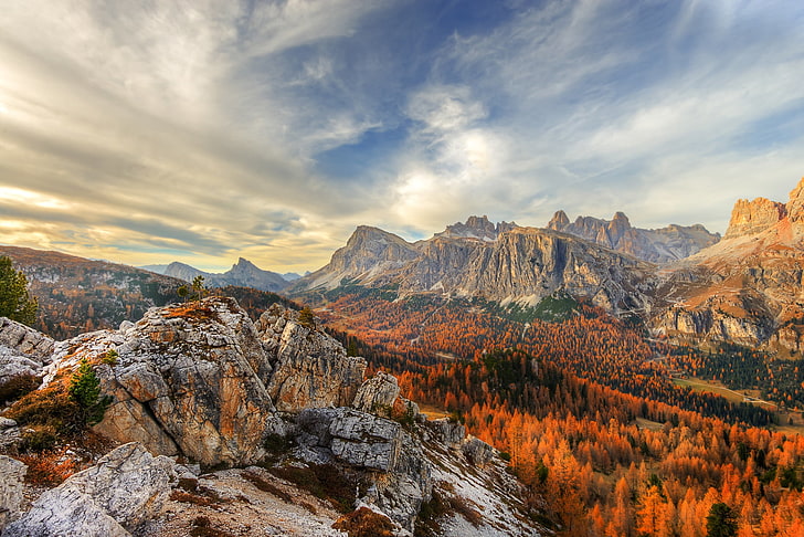 montagnes rocheuses brunes, nature, paysage, ciel, montagnes, Dolomites (montagnes), Fond d'écran HD