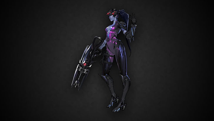 ilustrasi robot hitam dan ungu, Overwatch, video game, seni digital, Widowmaker (Overwatch), Wallpaper HD