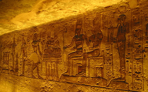 Egipski bóg i bogini wyryte w kamieniu, Egipt, Bogowie Egiptu, złoto, Tapety HD HD wallpaper